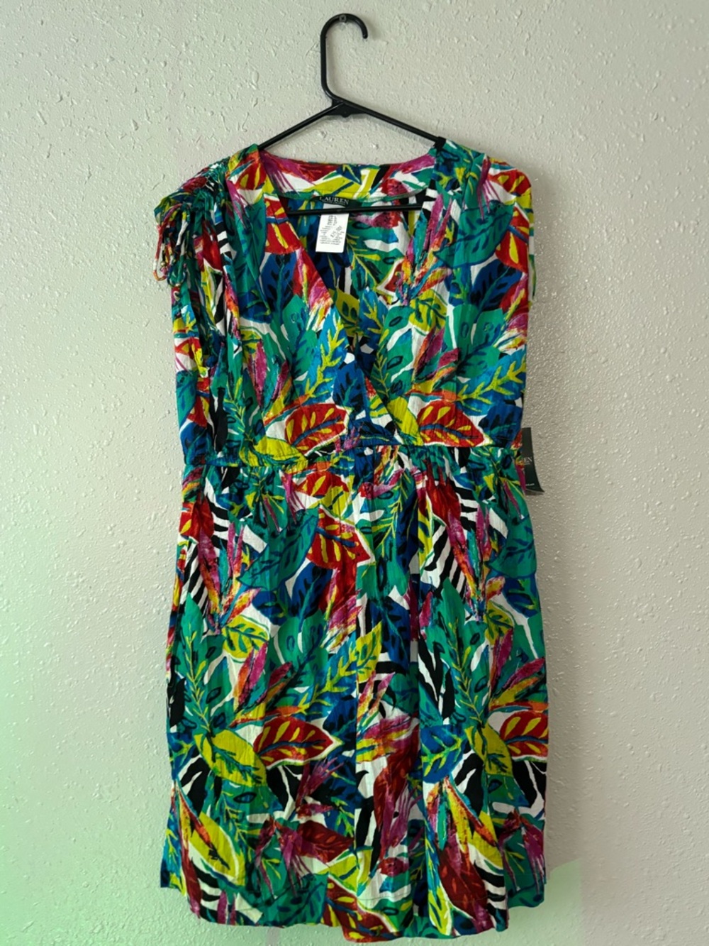 Polo by Ralph Lauren Teal Multicolor Tropical Leaf Midi Dress